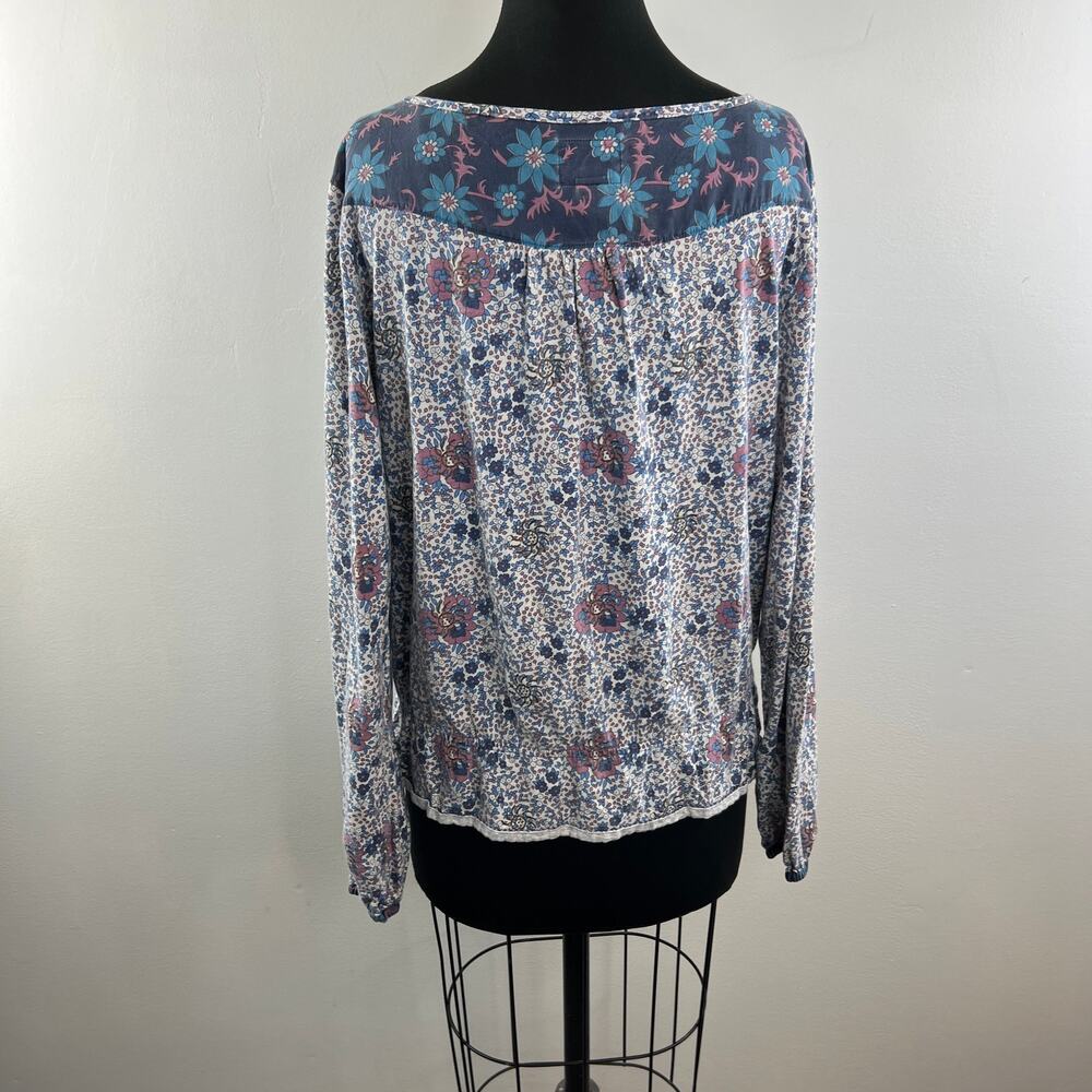 Vintage LUCKY Brand Blouse Cotton Rose Floral Scoop Neck Ruffle Hem Size XL - Picture 7 of 9